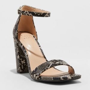 A New Day Women’s Ema Square Toe Heels Ankle Strap Snakeskin Black